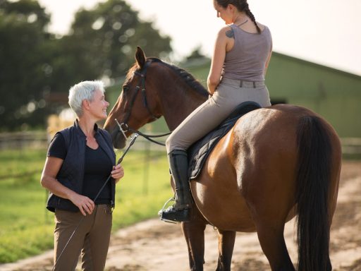 Reitlehrerein im Gespräch mit einer Schülerin
